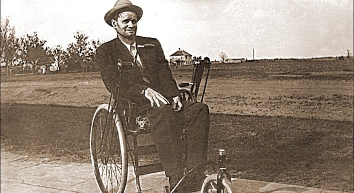 Vintage photo of man in wheelchair